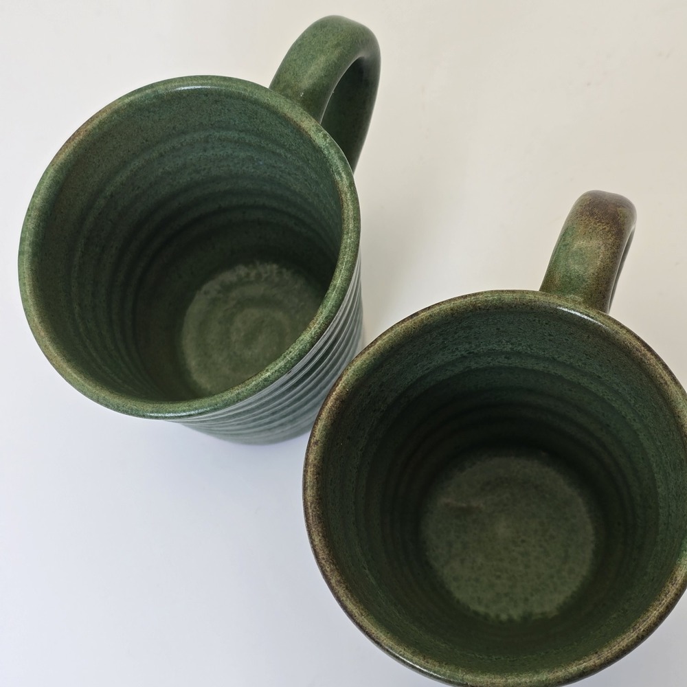 Rackliffe Pottery Blue Hill Maine Green Studio Pottery Mug Pair Signed - Picture 8 of 13